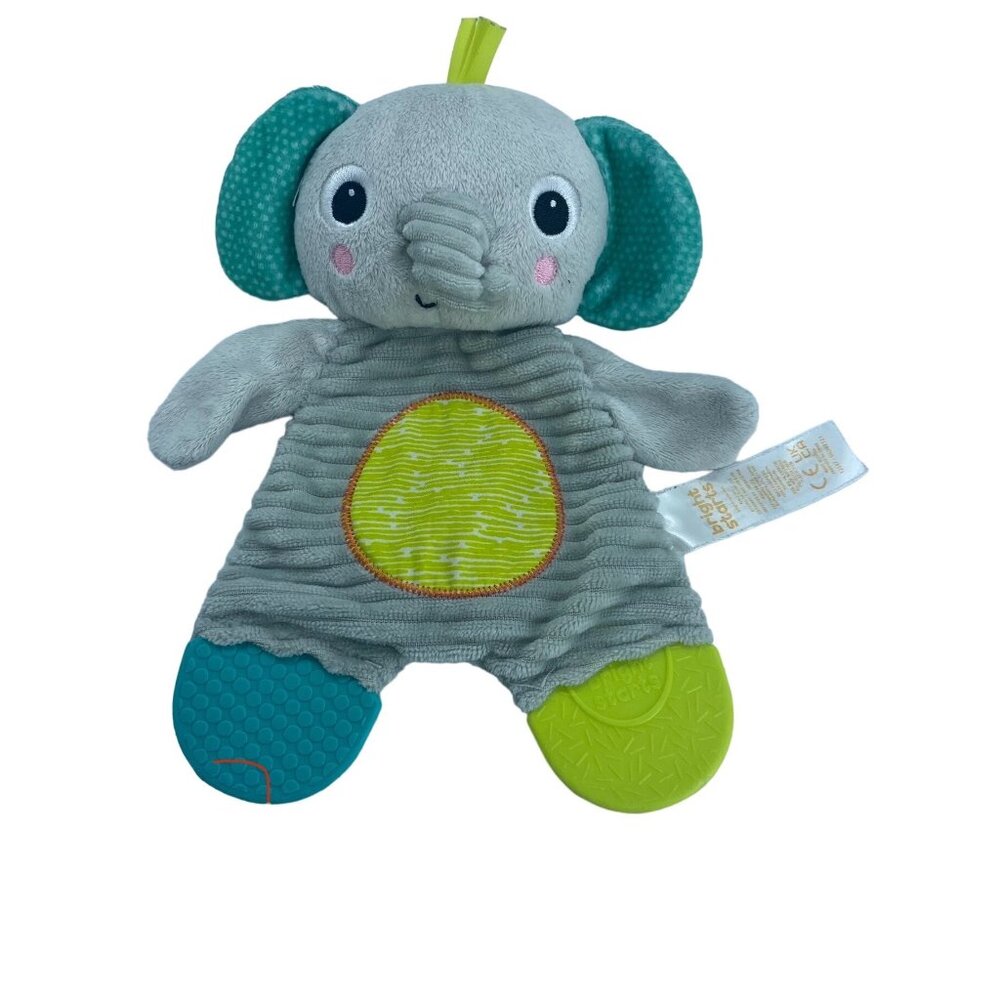 Bright Starts Elephant Plush Teether Toy Baby Rattles 9" Ribbed Dual Textured